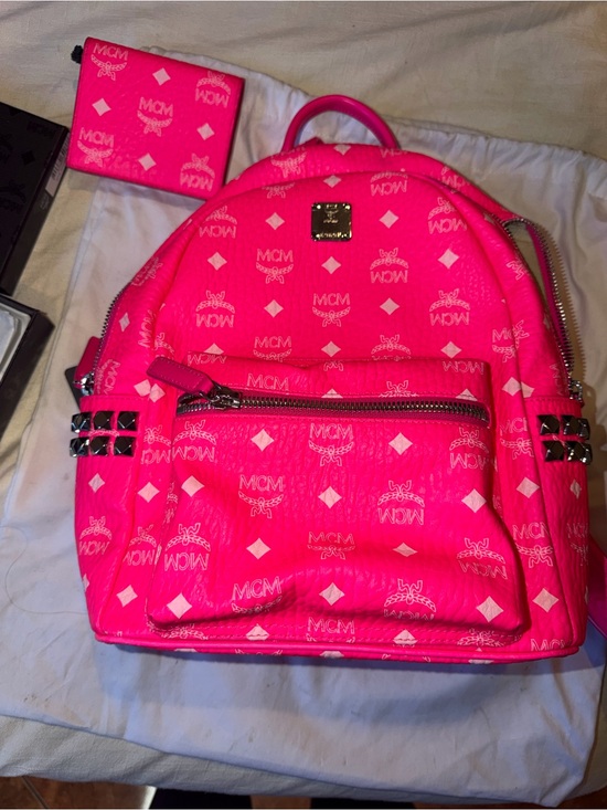 MCM Handbags - MCM Hot Pink Logo Backpack with Stud Details